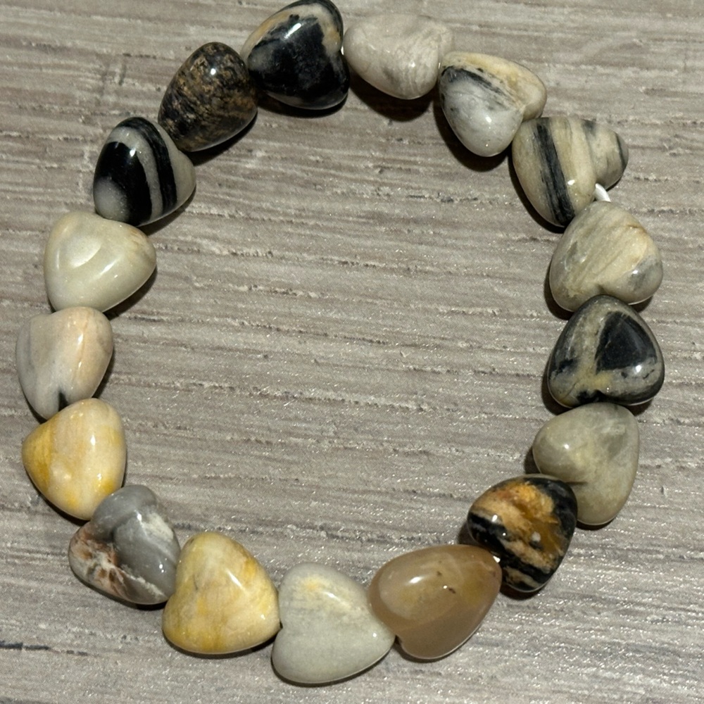 Yellow Zebra Jasper Heart Bangle Size 6.75 Item 002